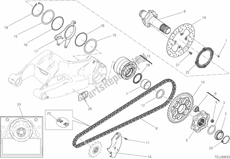 All parts for the Rear Wheel Spindle of the Ducati Monster 1200 R USA 2018